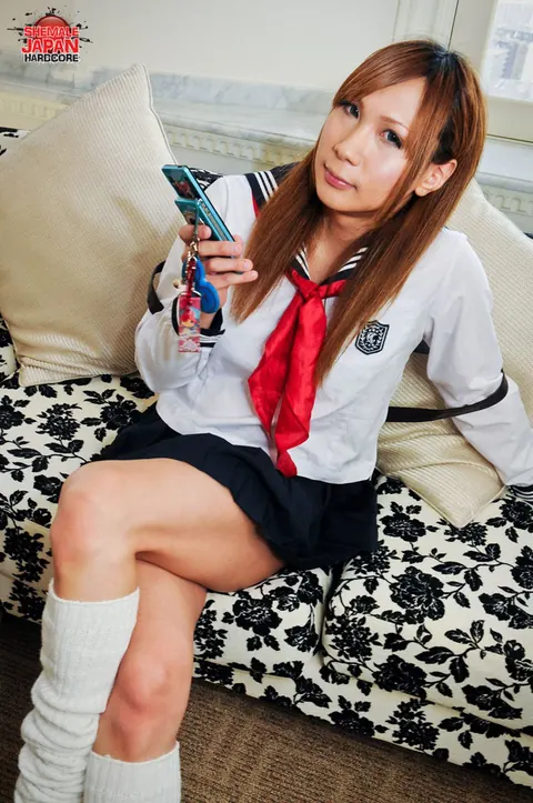 Asian Trans Woman in Uniform Sucks Cock and Licks Ass – photo 3 of 15