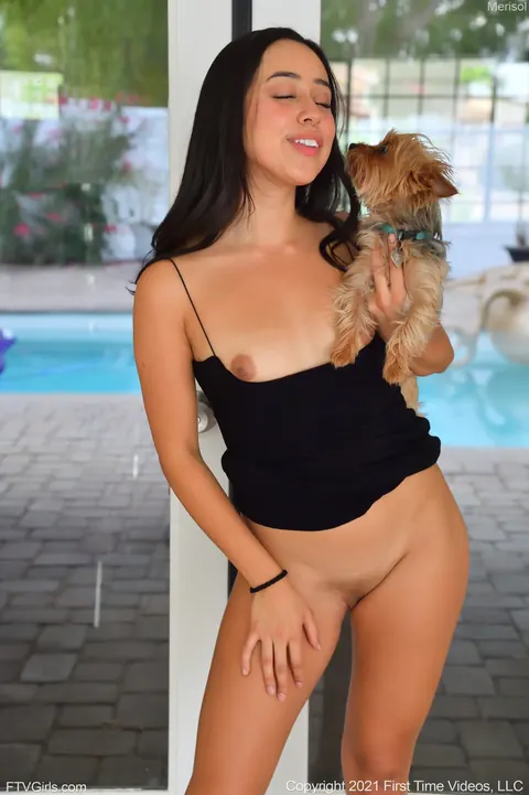 Dania Vega: Slim Latina Bares All Poolside and Toys Her Shaved Pussy – photo 7 of 21
