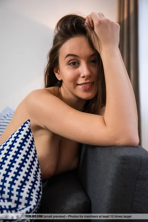 European Brunette with Big Tits Spreads on the Sofa – photo 8 of 16