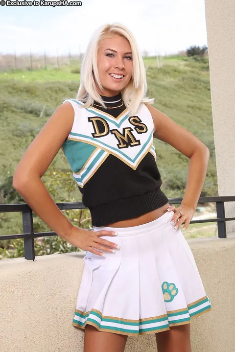 Danica Blue: Tall Blonde with Short Hair Strips Out of Her Skirt Outdoors – photo 2 of 21
