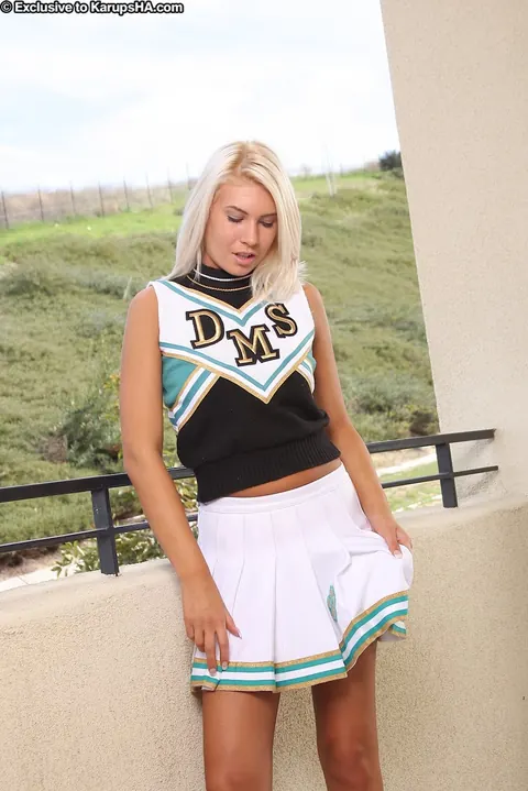 Danica Blue: Tall Blonde with Short Hair Strips Out of Her Skirt Outdoors – photo 4 of 21