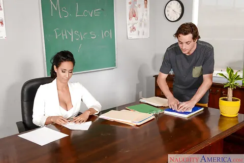 Isis Love: Busty Latina MILF Bends Over Office Desk in a Skirt and Stockings – photo 2 of 16