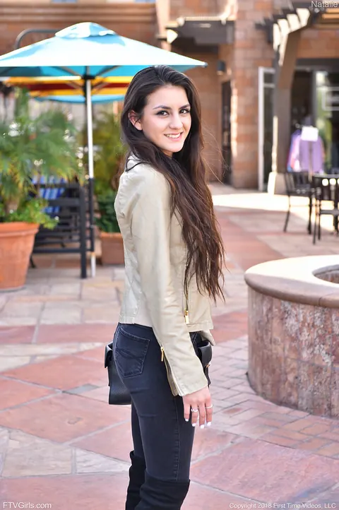 Petite Brunette Flashes Her Tits and Ass Outdoors in Yoga Pants – photo 18 of 20