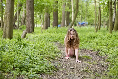 European Blonde Poses Nude in the Forest – photo 6 of 10