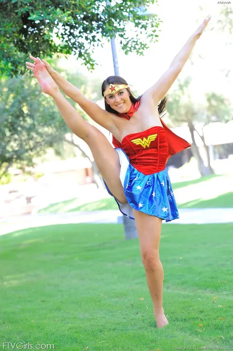 Alannah Monroe: Brunette in Costume Flashes Her Pussy Outdoors in High Heels – photo 14 of 20