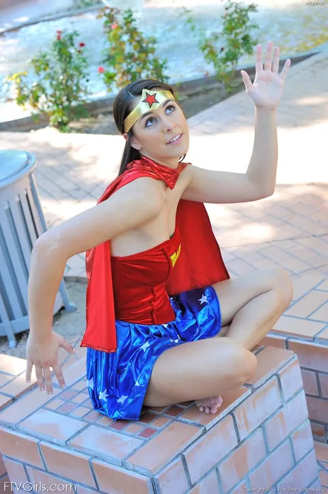 Alannah Monroe: Brunette in Costume Flashes Her Pussy Outdoors in High Heels – photo 13 of 20