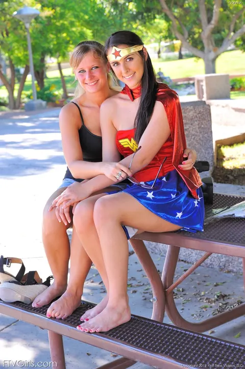 Alannah Monroe: Brunette in Costume Flashes Her Pussy Outdoors in High Heels – photo 15 of 20