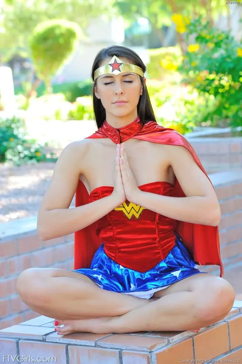 Alannah Monroe: Brunette in Costume Flashes Her Pussy Outdoors in High Heels – photo 12 of 20