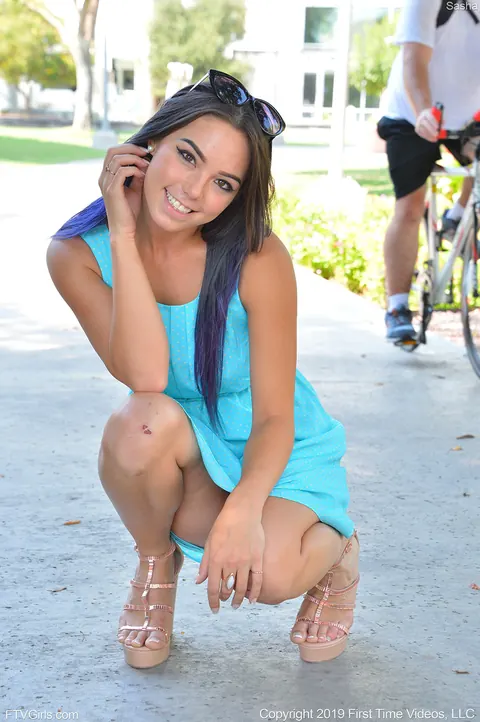 Busty Brunette Flashes Her Shaved Pussy in High Heels Outdoors – photo 4 of 15