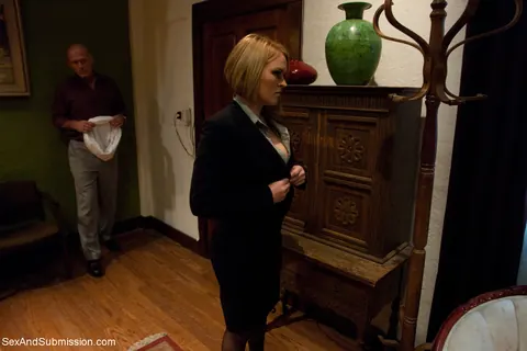 Krissy Lynn: Busty Blonde in Stockings Bound for Anal Threesome – photo 1 of 16