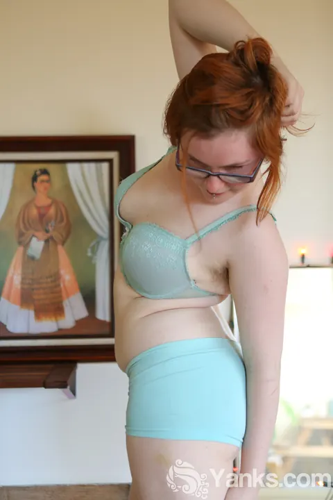 Pale Redhead BBW in Glasses Shows Off Her Hairy Pussy – photo 5 of 15