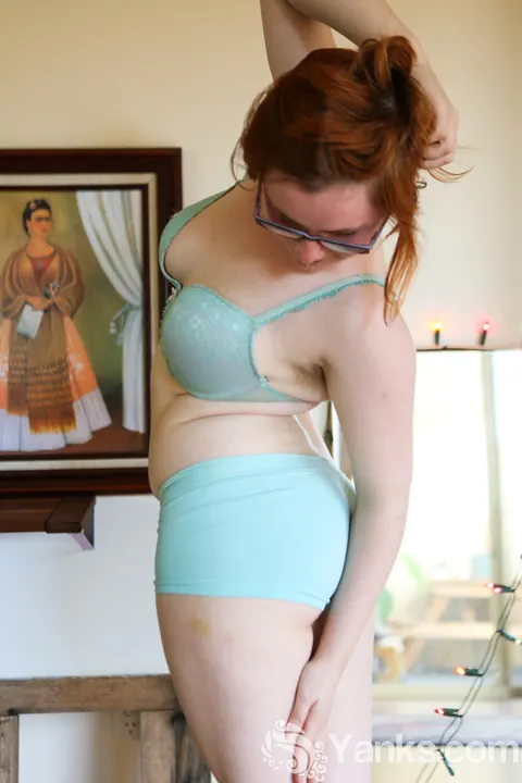 Pale Redhead BBW in Glasses Shows Off Her Hairy Pussy – photo 4 of 15