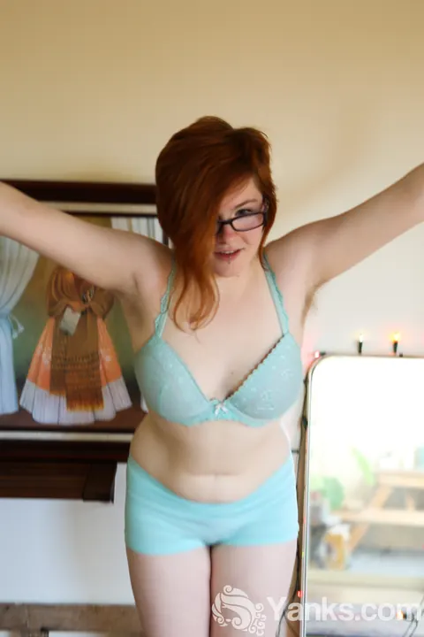Pale Redhead BBW in Glasses Shows Off Her Hairy Pussy – photo 2 of 15