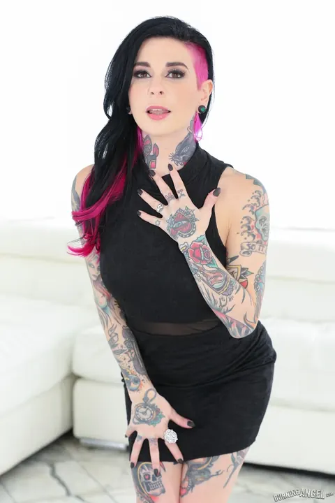 Joanna Angel: Tattooed Brunette Strips Off Her Black Dress and Spreads Her Pussy – photo 6 of 17