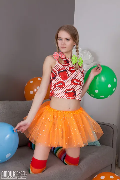 Kira Angel: Slim Czech in Pigtails Strips Out of Her Skirt and Socks – photo 3 of 20