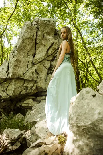 Milena D – Blonde in a Dress Fingers Her Hairy Pussy in the Forest