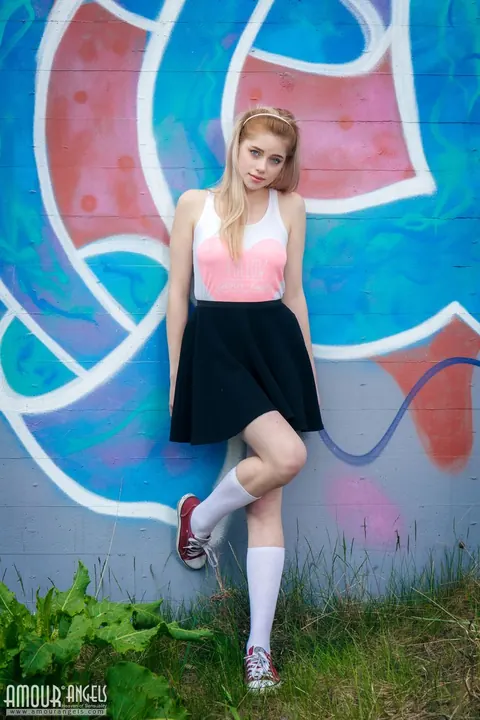 Pale Blonde Amateur Strips Out of Her Skirt Outdoors – photo 4 of 20