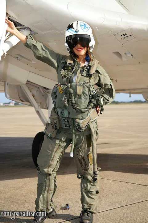 Roni Ford: Thick Asian MILF in a Pilot Uniform Undresses Outdoors – photo 1 of 15