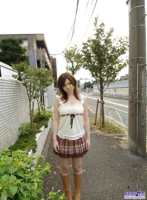 Nami Ogawa: Thick Japanese Brunette Flashes Panties Outdoors Then Strips – photo 1 of 16