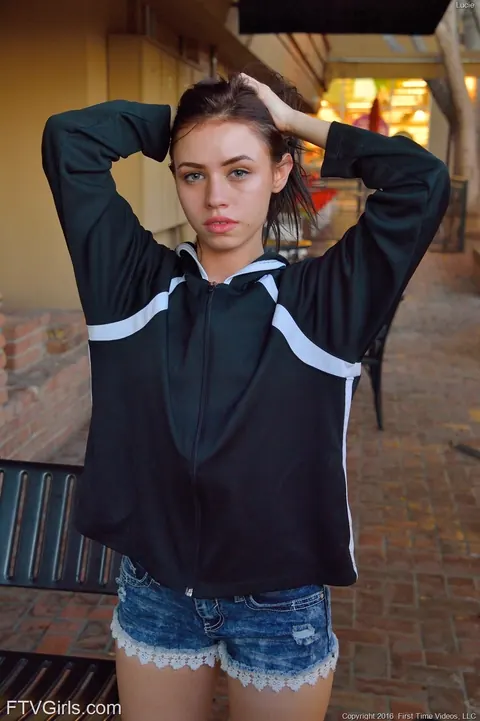 Lucie Cline: Petite Brunette Stretches Her Asshole with a Dildo Outdoors – photo 16 of 16