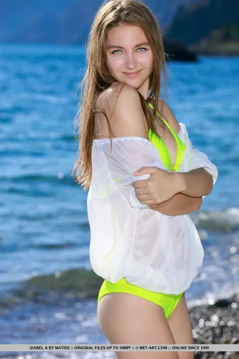 Alessa Z: Brunette Reveals Her Shaved Pussy in a Bikini on the Beach – photo 6 of 18
