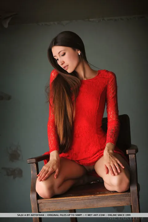 Saju A: Tall Brunette Strips Off Her Dress and Spreads Her Shaved Pussy – photo 8 of 18