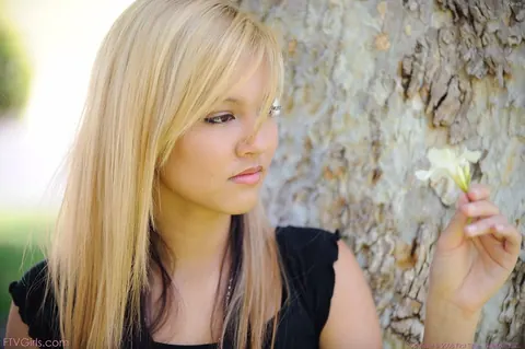 Kimberly Kato: Petite Blonde Lifts Her Skirt and Masturbates – photo 15 of 20