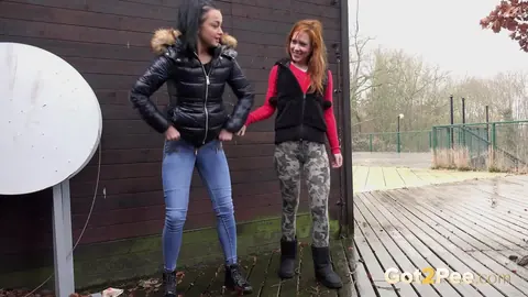 Dafne: Redhead in Boots and Jeans Pees Outside with Her Lesbian Friend – photo 12 of 15
