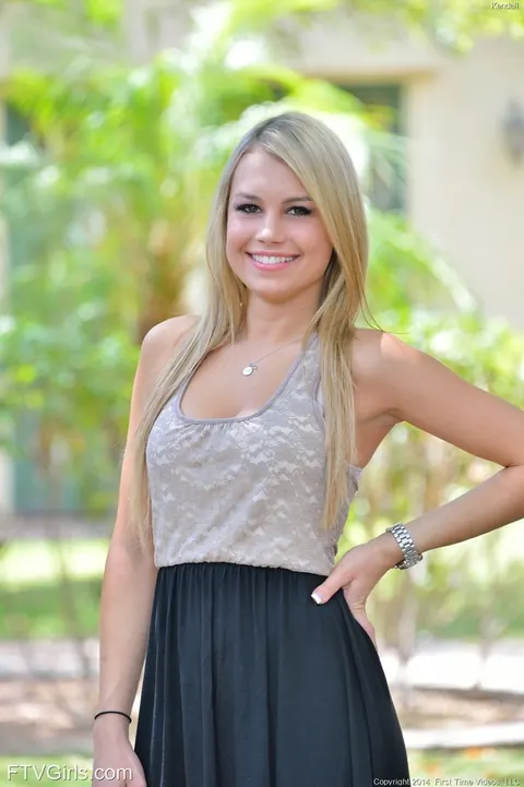 Kendall Kayden: Busty Blonde in a Black Lace Thong and Heels Flashes Outdoors – photo 1 of 15