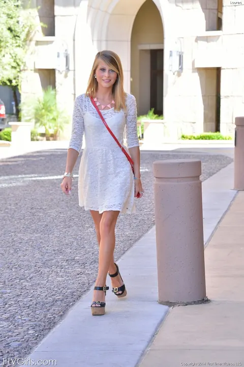 Petite Blonde Sheds Her Dress Outdoors in High Heels – photo 1 of 20