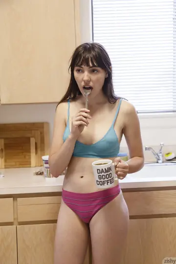 Pale Brunette in Glasses Strips Out of Her Lingerie