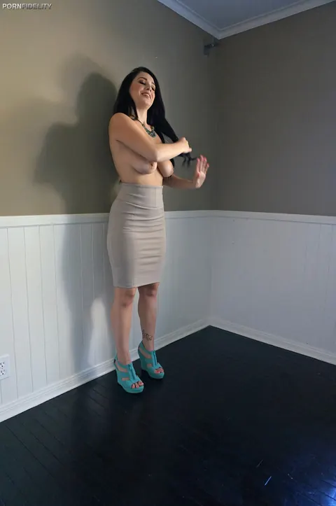 Noelle Easton: Busty Brunette Strips Out of Her Skirt and Spreads – photo 13 of 16