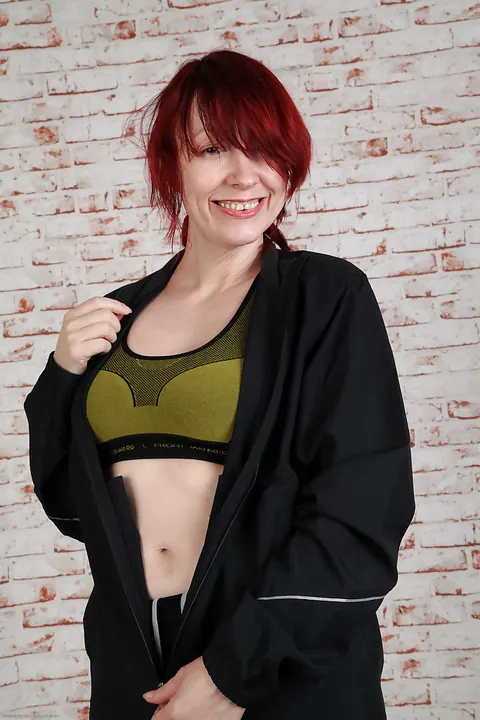 Scarlet Rose: Mature Redhead in Lingerie Strips and Spreads Wide – photo 2 of 16