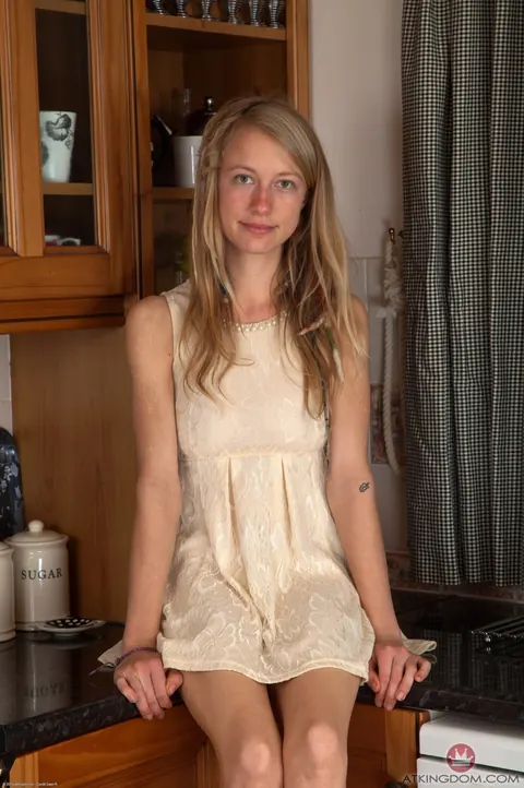 Woman with Small Tits Spreads Her Hairy Pussy in the Kitchen – photo 8 of 20