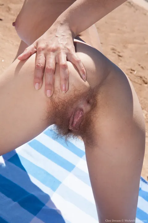Cleo Dream: Slim Hairy Brunette Fingers Her Pussy on the Beach – photo 14 of 21