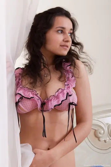Ramira – Busty Brunette in Lingerie and Stockings Spreads Her Hairy Pussy
