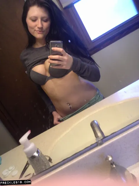 Busty Brunette in Lingerie Uses a Dildo in the Bathroom – photo 1 of 12