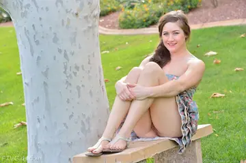 Woman Uses a Huge Dildo on Shaved Pussy Outdoors