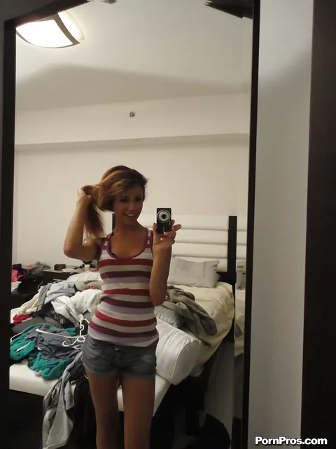 Veronica Rodriguez: Latina Brunette Snaps Mirror Selfies While Stripping Out of Her Shorts – photo 2 of 16