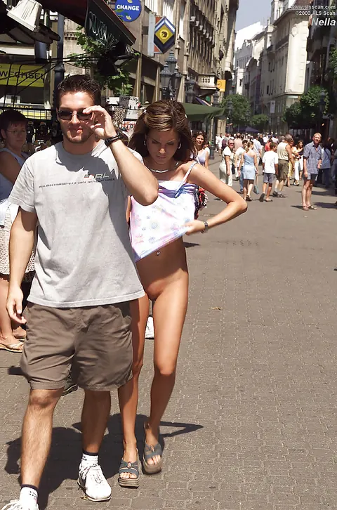 Jana Miartusova: Brunette with Big Enhanced Tits Spreads Her Shaved Pussy in Public – photo 7 of 16
