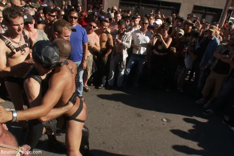 Two Men Bound and Naked in a Public Outdoor Setting – photo 13 of 21