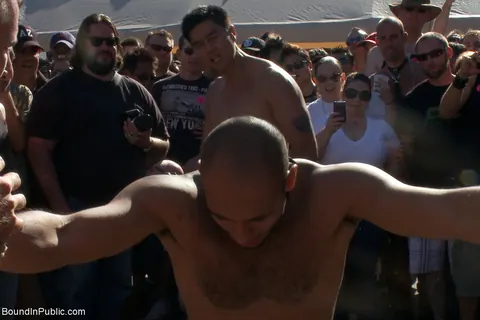 Two Men Bound and Naked in a Public Outdoor Setting – photo 8 of 21