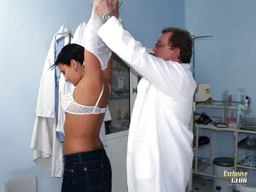 European Brunette in Lingerie Plays Doctor Games with a Dildo