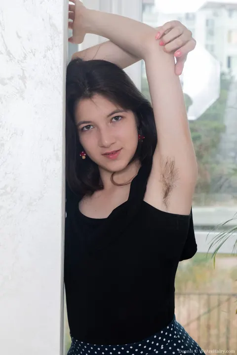 Slim Hairy Woman Flashes Armpits and Pulls Panties Aside – photo 2 of 21