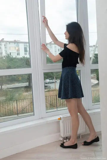 Slim Hairy Woman Flashes Armpits and Pulls Panties Aside
