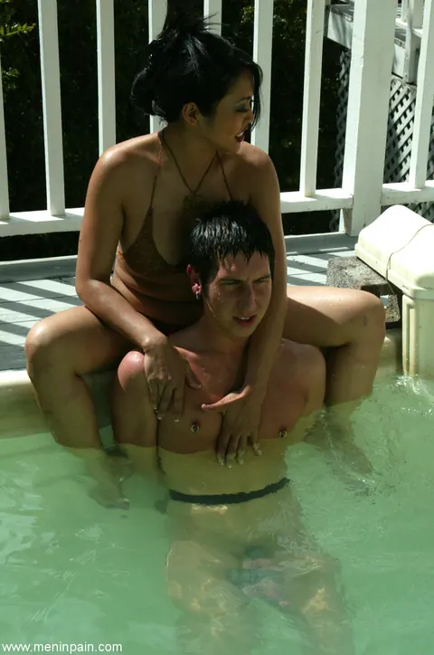Mika Tan: Busty Japanese MILF in a Bikini Dominates Man in the Pool – photo 10 of 20