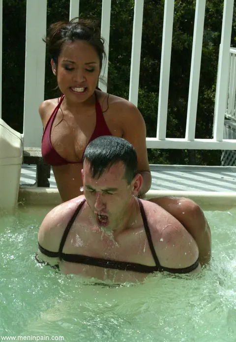 Mika Tan: Busty Japanese MILF in a Bikini Dominates Man in the Pool – photo 13 of 20