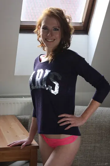 Petite Redhead in Shorts and Socks Spreads Her Legs