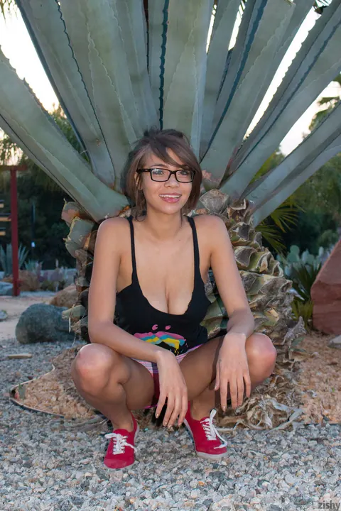 Cassidy Banks: Busty Latina in Glasses Flashes Her Tits and Panties Outdoors – photo 9 of 12
