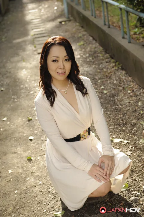 Yuna Yamami: Japanese Brunette Poses in a White Dress and Heels Outdoors – photo 13 of 15